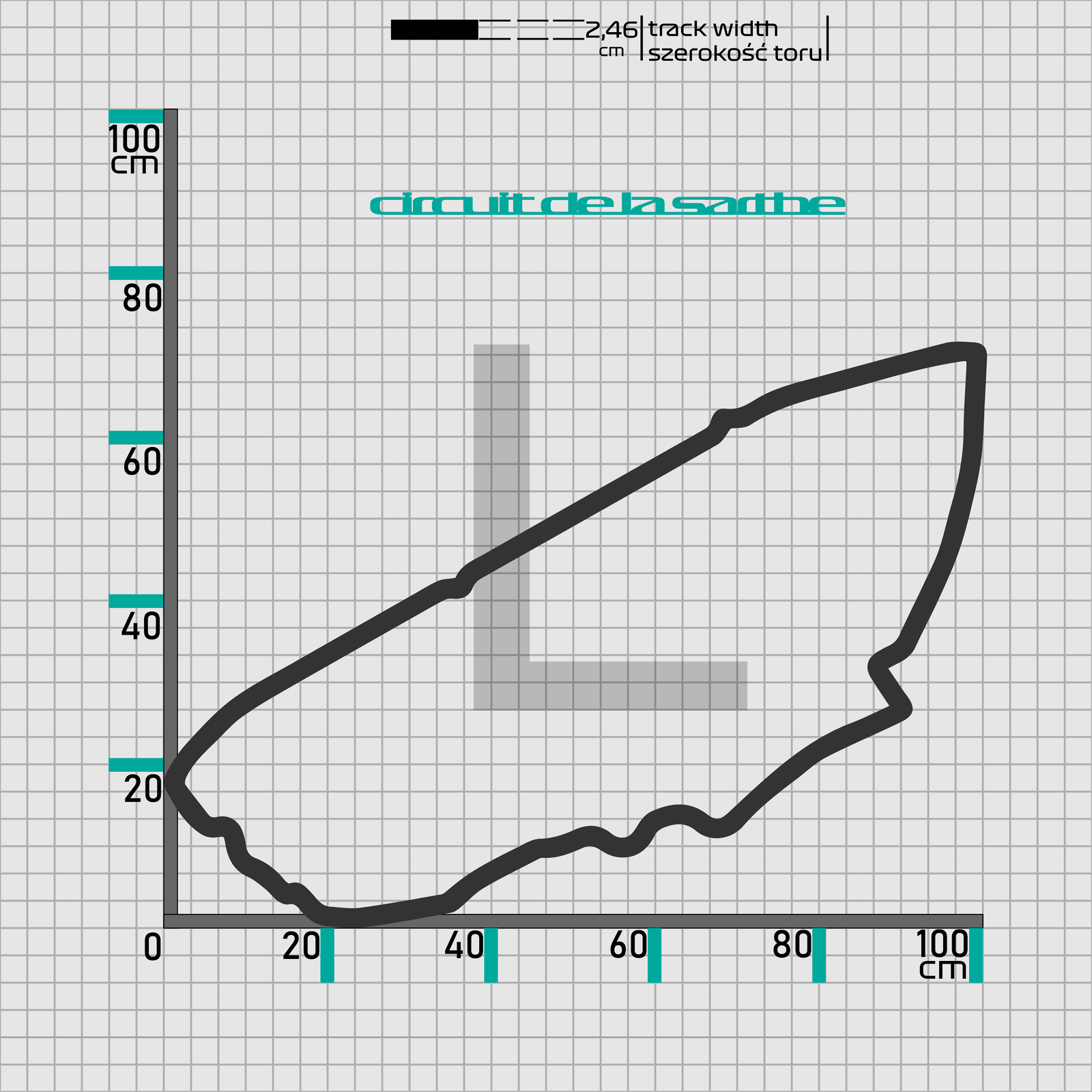 Le Mans - drewniana mapa toru na ścianę - rysunek w rozmiarze L (100 cm dłuższego boku)