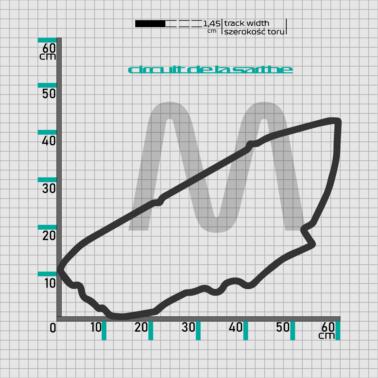Le Mans - drewniana mapa toru na ścianę - rysunek w rozmiarze M (60 cm dłuższego boku)