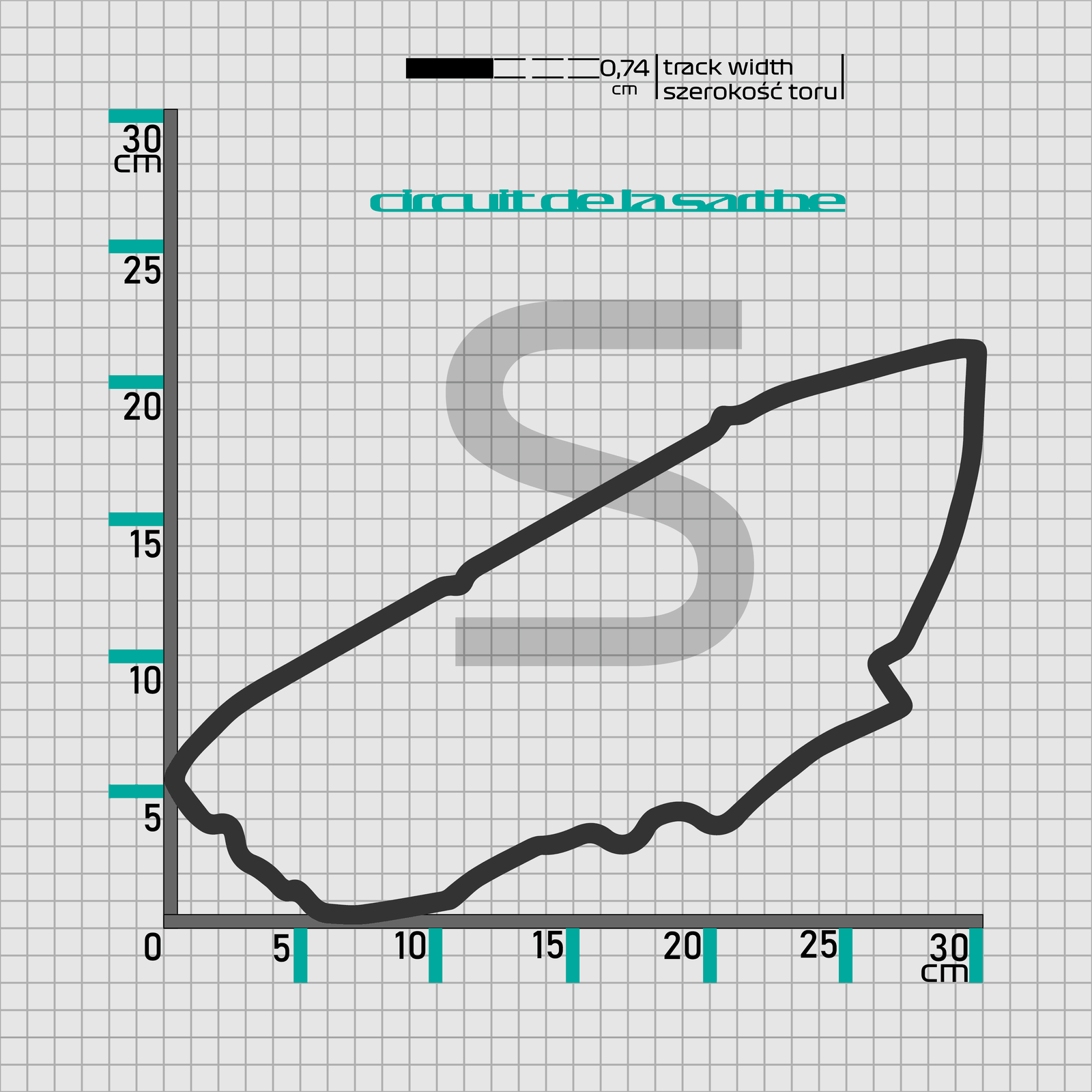 Le Mans - drewniana mapa toru na ścianę - rysunek w rozmiarze S (30 cm dłuższego boku)