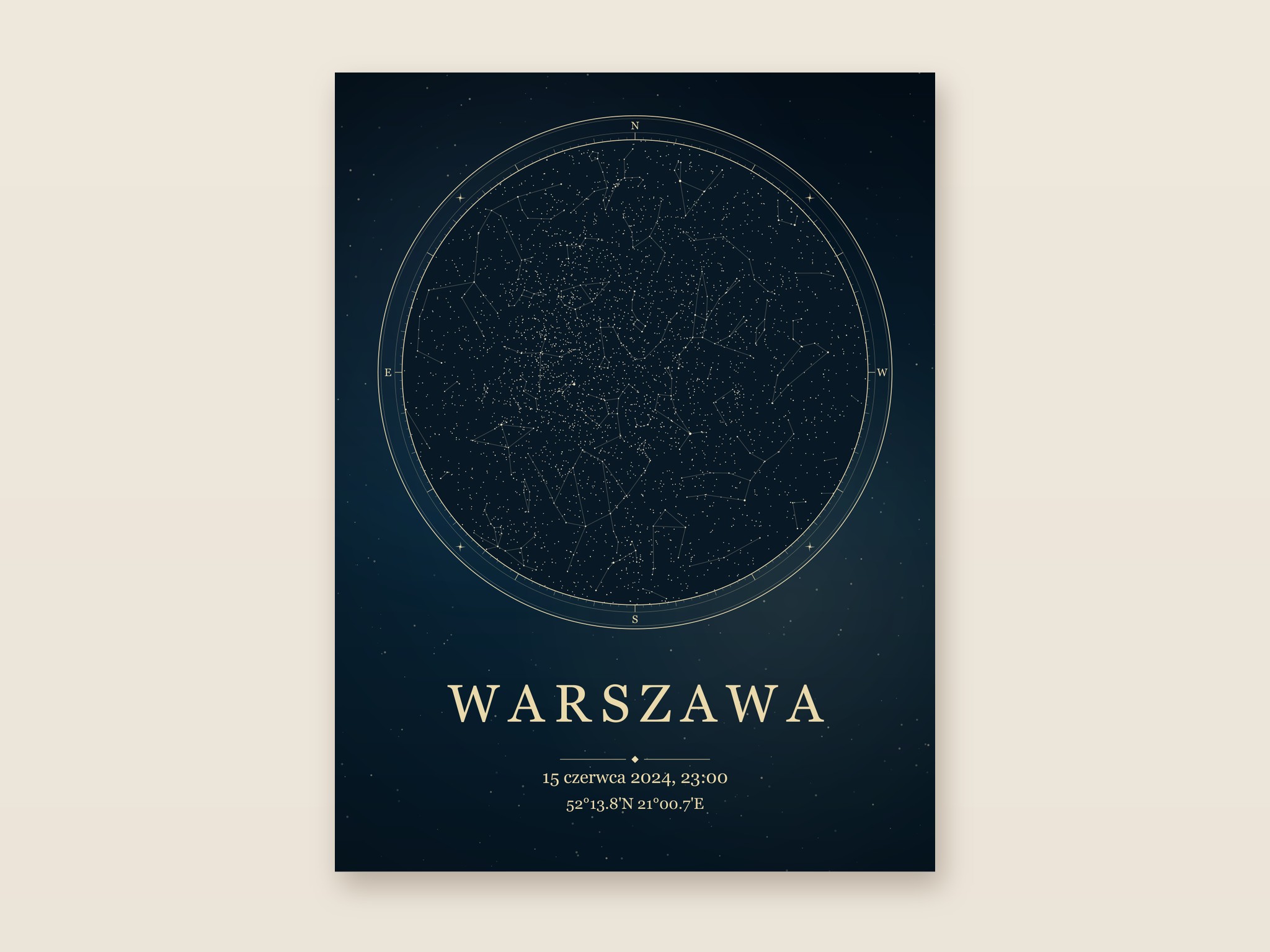 Mapa nieba z Twojej daty - wariant ciemny