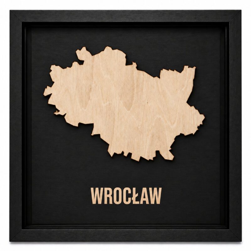 Wrocław - drewniana mapa miasta w ramce