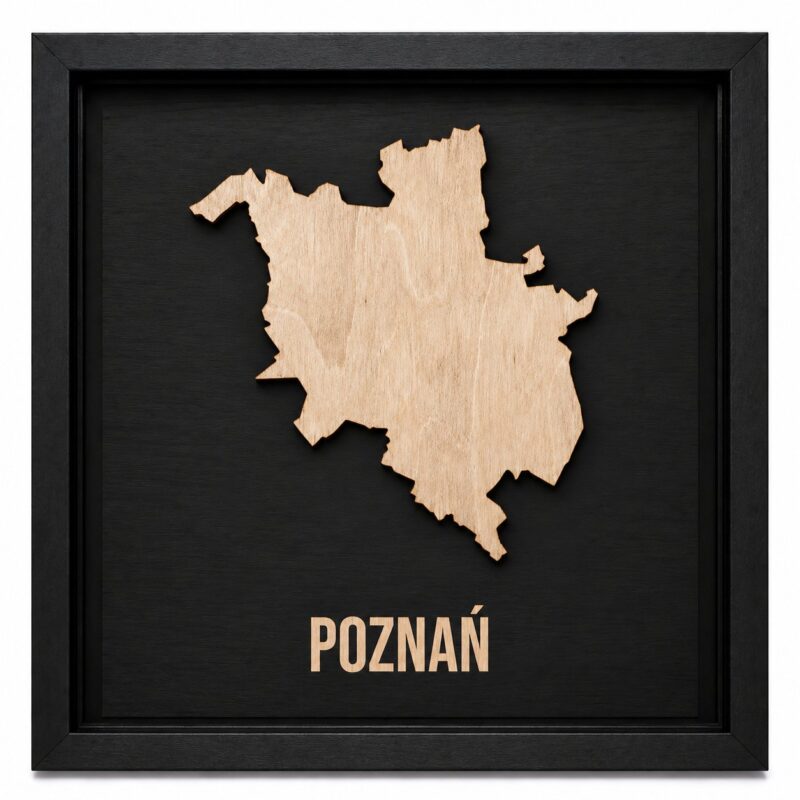 Poznań - drewniana mapa miasta w ramce