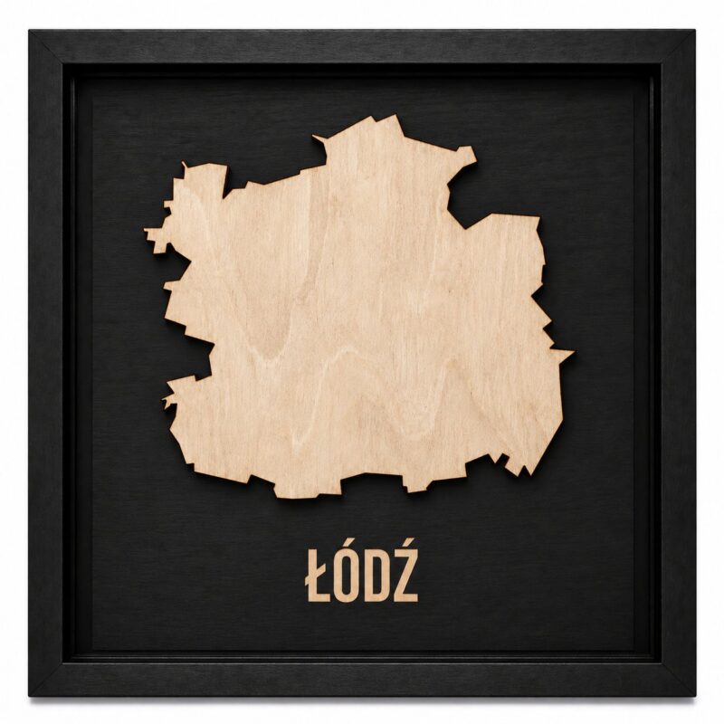 Łódź - drewniana mapa miasta w ramce