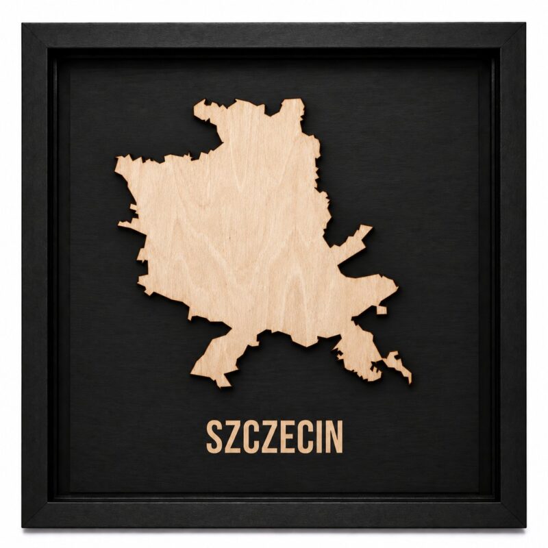 Szczecin - drewniana mapa miasta w ramce