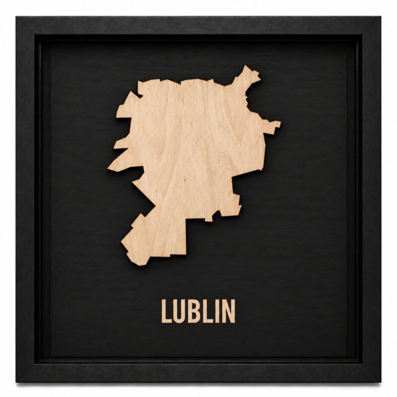 Lublin - drewniana mapa miasta w ramce