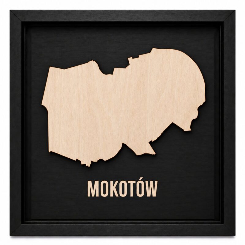 Mokotów (Warszawa) - drewniana mapa dzielnicy w ramce