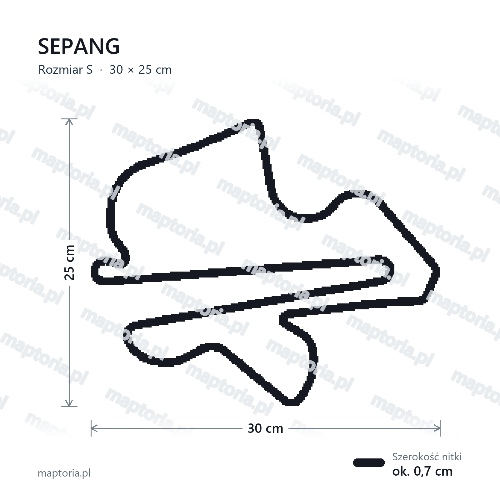 Wymiary toru Sepang w rozmiarze S (30 cm dłuższego boku)