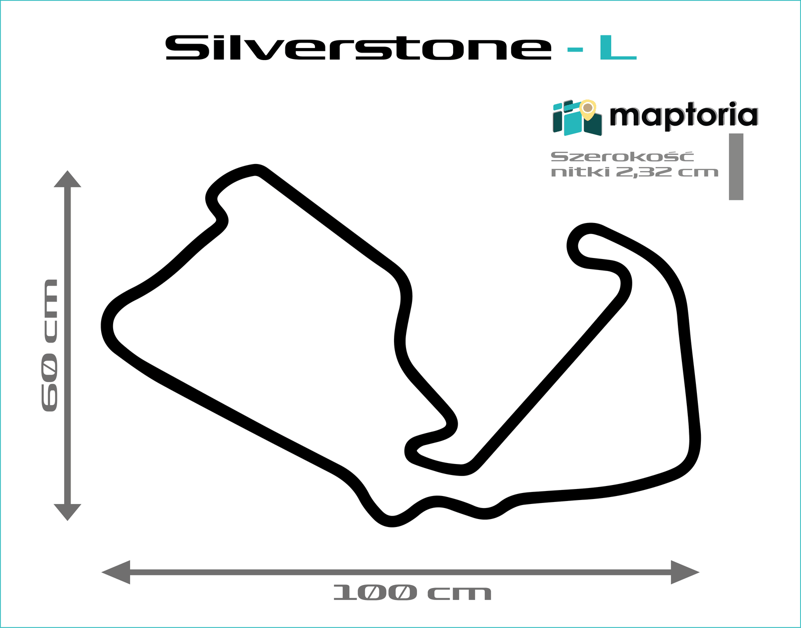 Silverstone - drewniana mapa toru na ścianę - rysunek w rozmiarze L (100 cm dłuższego boku)