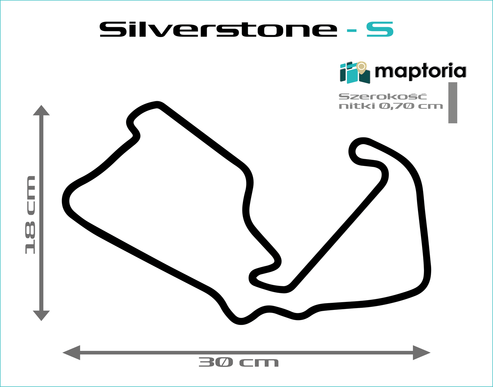 Silverstone - drewniana mapa toru na ścianę - rysunek w rozmiarze S (30 cm dłuższego boku)