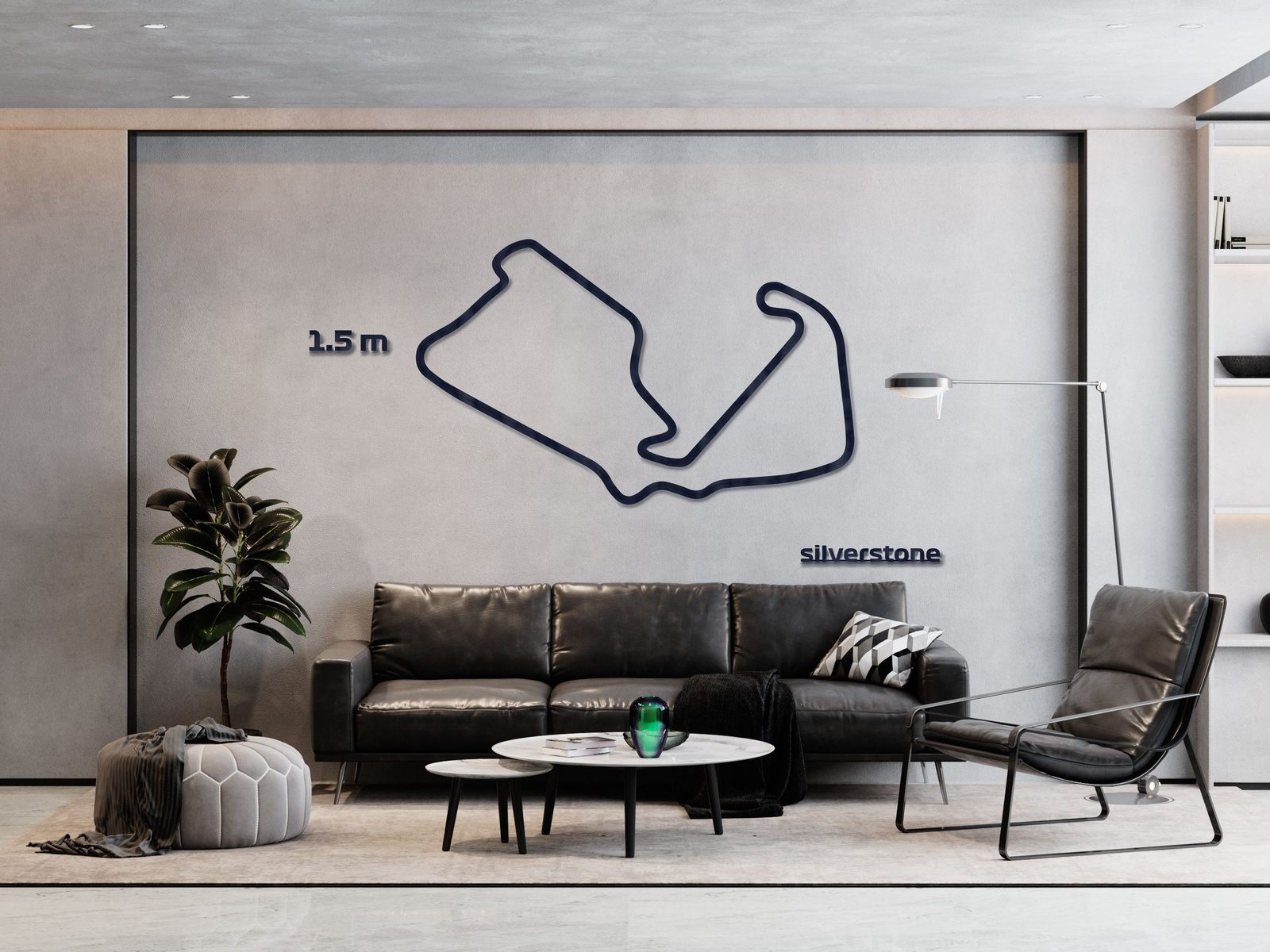 Silverstone - drewniana mapa toru na ścianę - rozmiar XL (150 cm) na ścianie salonu