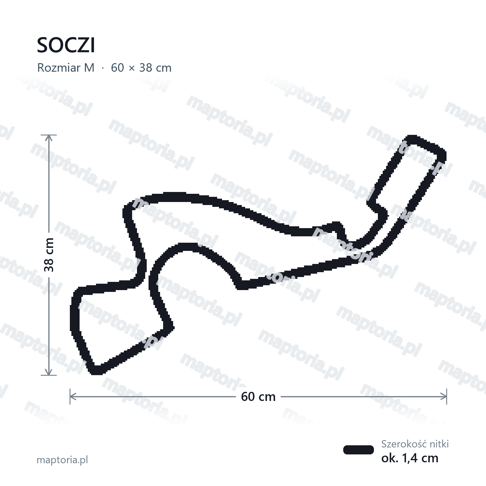 Wymiary toru Soczi w rozmiarze M (60 cm dłuższego boku)