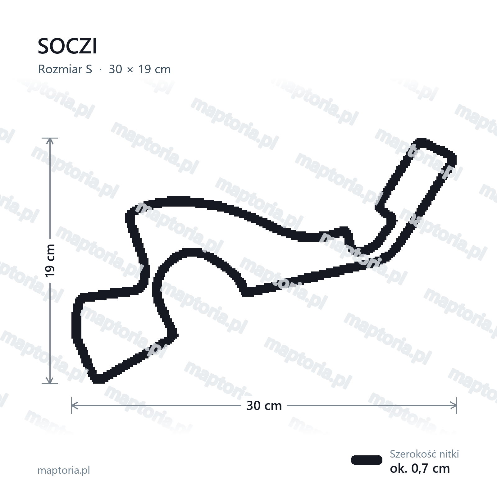 Wymiary toru Soczi w rozmiarze S (30 cm dłuższego boku)