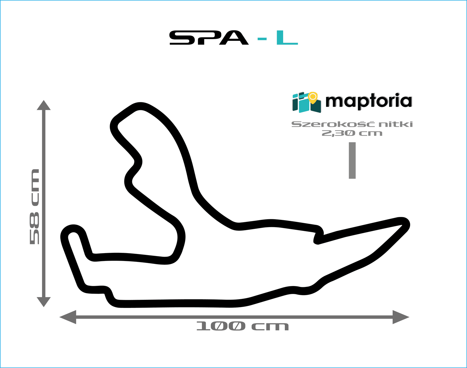 Spa-Francorchamps - drewniana mapa toru na ścianę - rysunek w rozmiarze L (100 cm dłuższego boku)