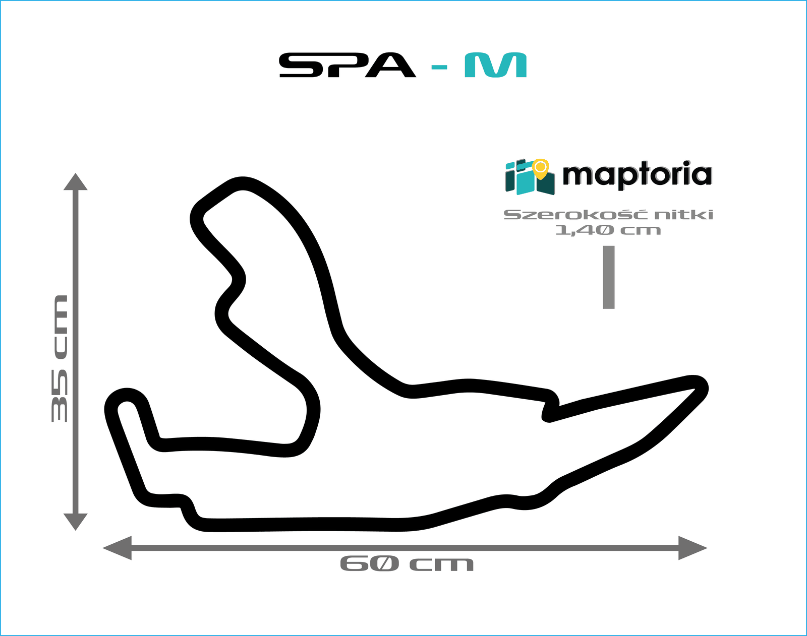 Spa-Francorchamps - drewniana mapa toru na ścianę - rysunek w rozmiarze M (60 cm dłuższego boku)