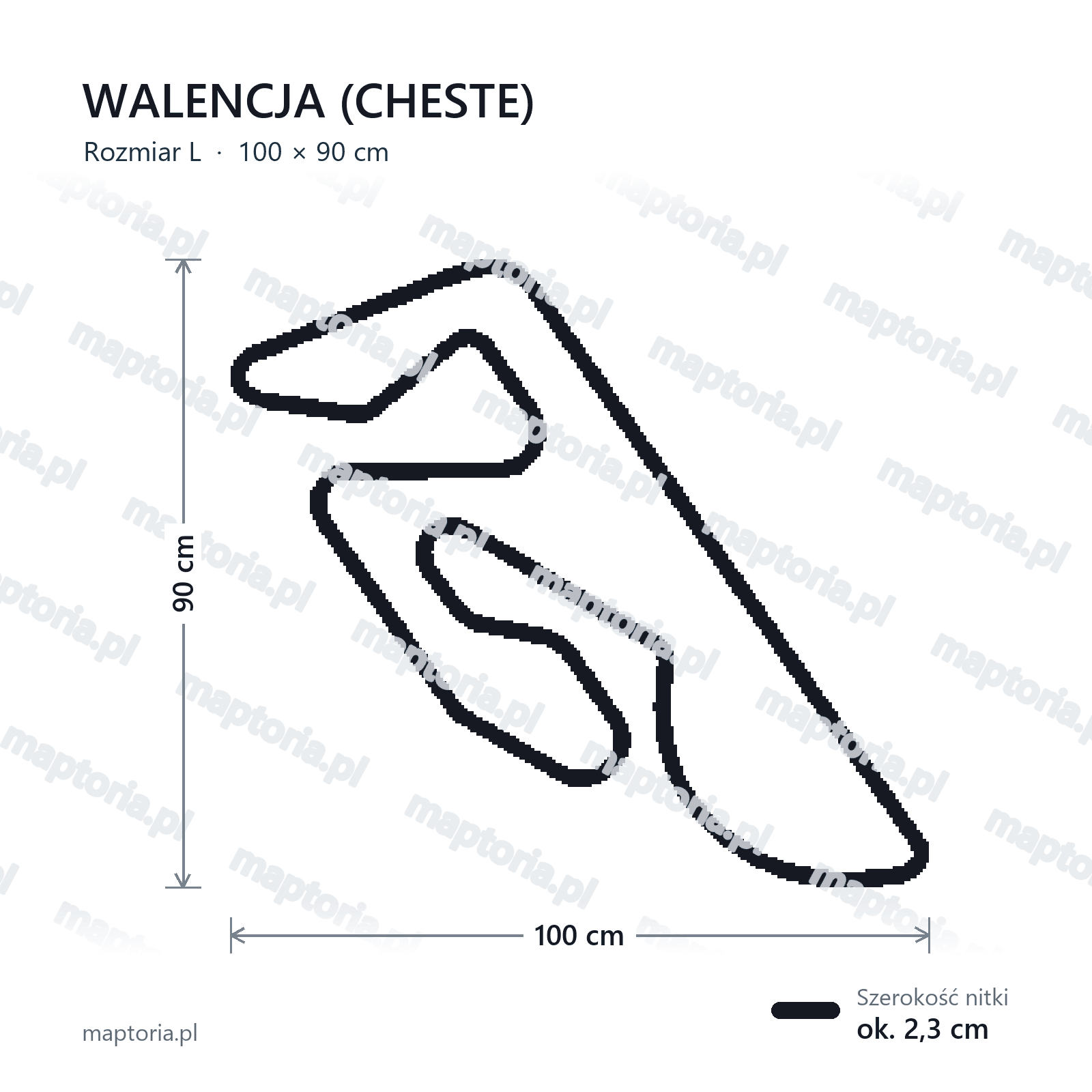 Wymiary toru Walencja (Cheste) w rozmiarze L (100 cm dłuższego boku)