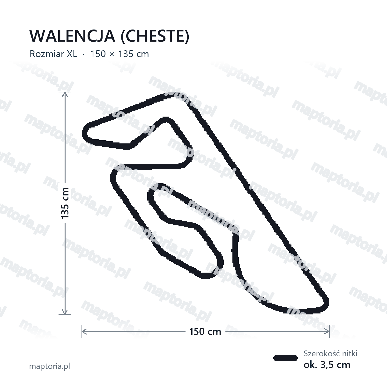Wymiary toru Walencja (Cheste) w rozmiarze XL (150 cm dłuższego boku)