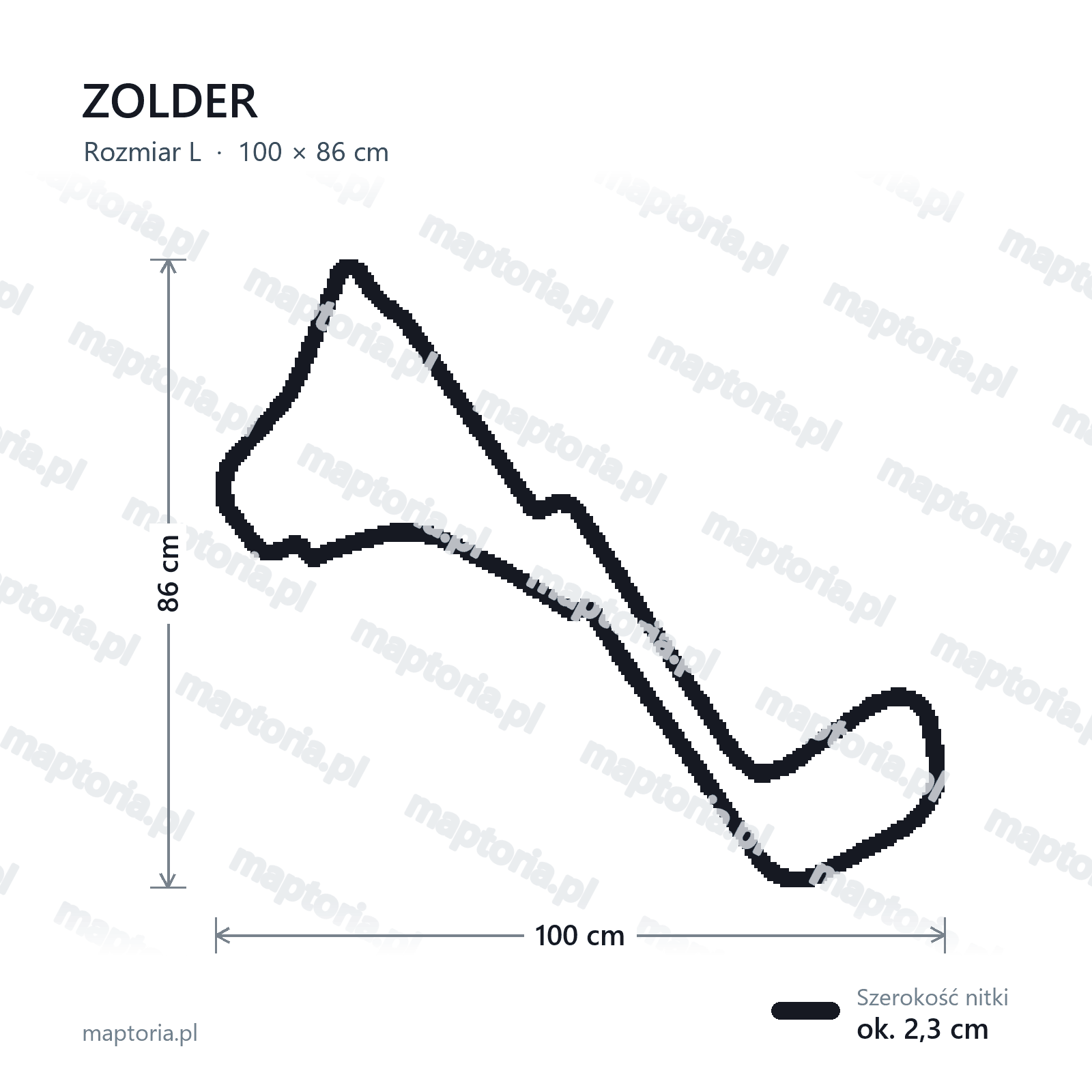 Wymiary toru Zolder w rozmiarze L (100 cm dłuższego boku)