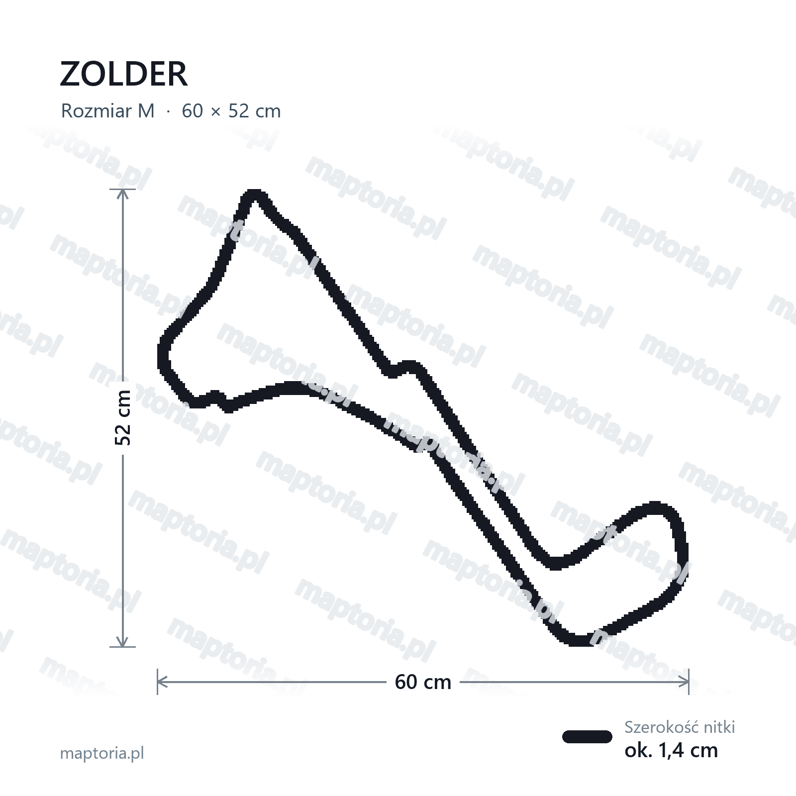 Wymiary toru Zolder w rozmiarze M (60 cm dłuższego boku)