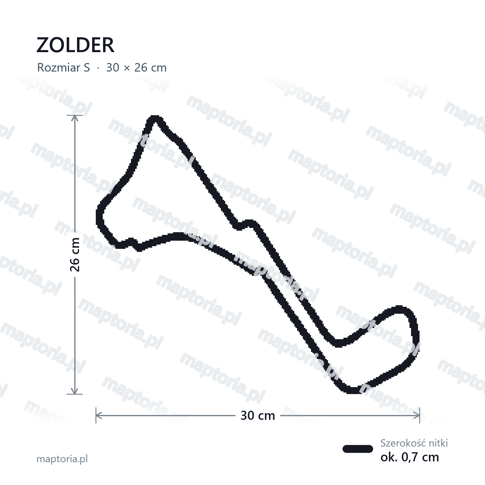 Wymiary toru Zolder w rozmiarze S (30 cm dłuższego boku)