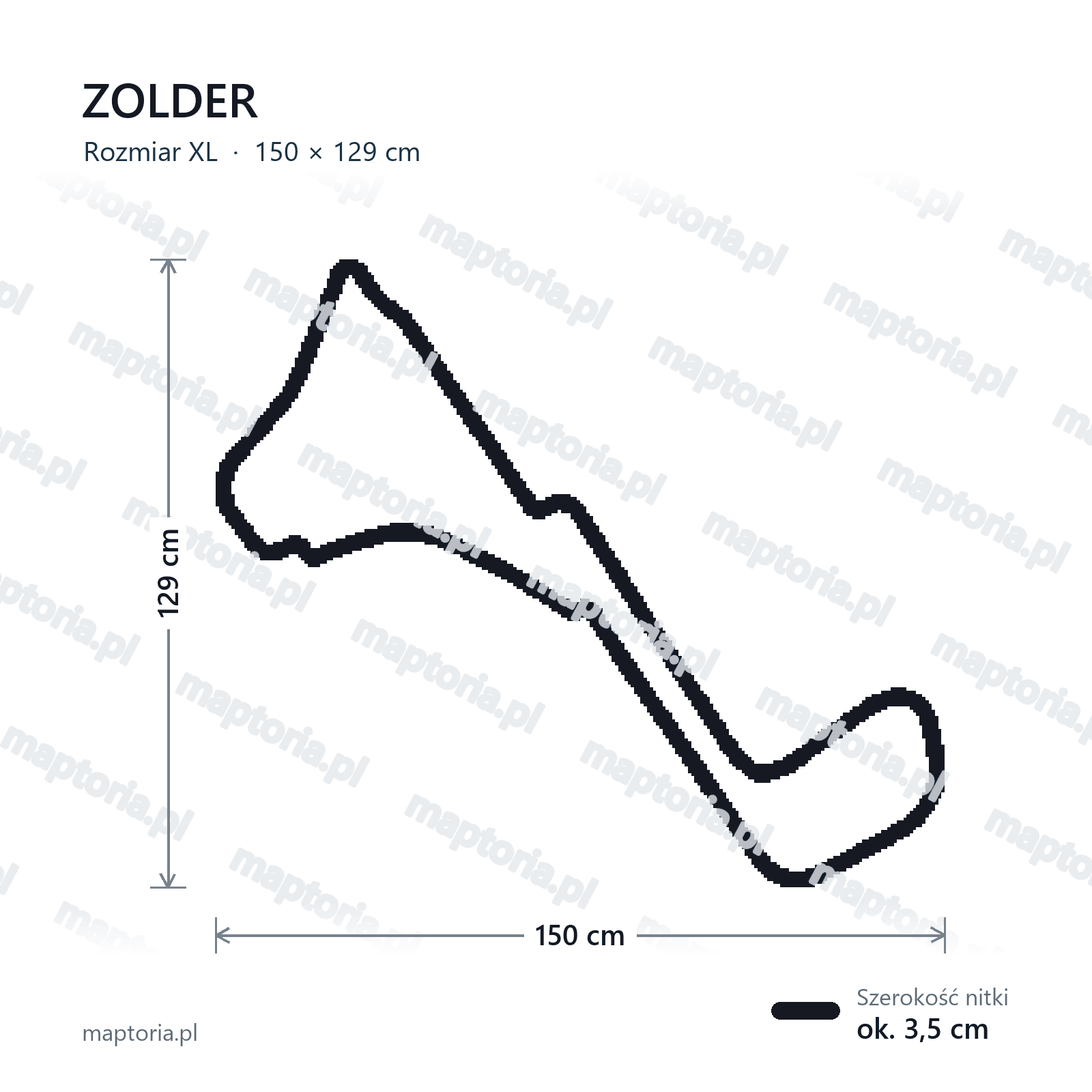 Wymiary toru Zolder w rozmiarze XL (150 cm dłuższego boku)