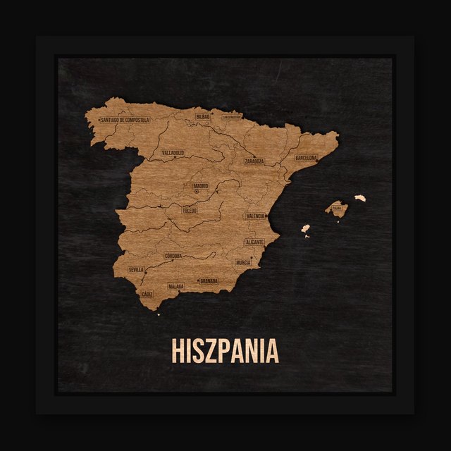 Mapa Hiszpanii - drewniana mapa w ramce