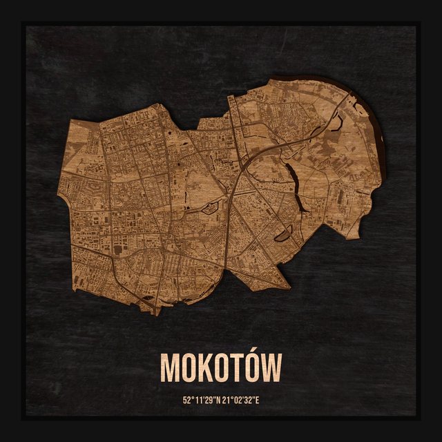 Mapa Mokotowa - drewniana mapa w ramce