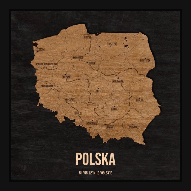 Mapa Polski - drewniana mapa w ramce
