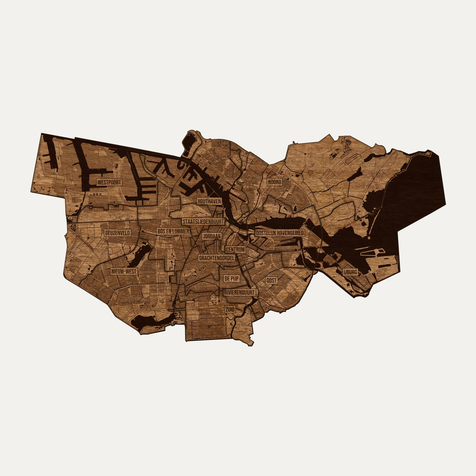 Amsterdam - drewniana mapa miasta na ścianę