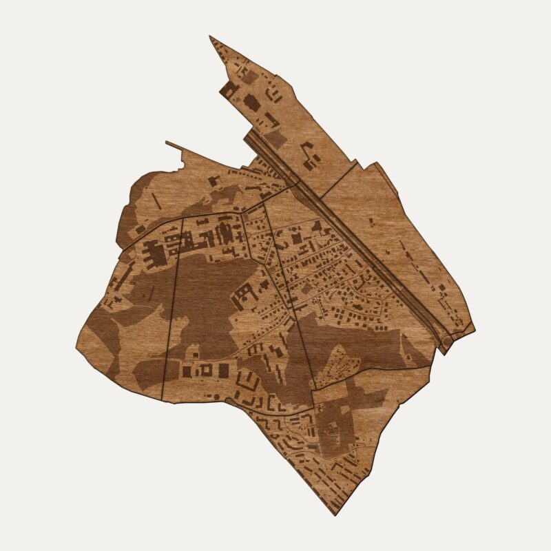 Aniołki (Gdańsk) - drewniana mapa dzielnicy na ścianę
