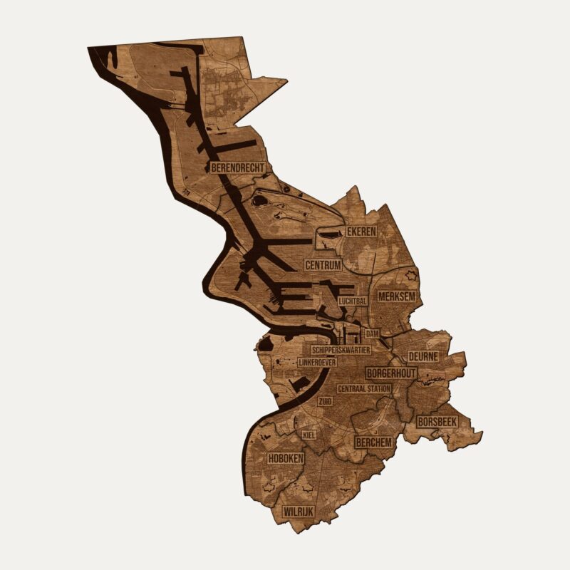 Antwerpia - drewniana mapa miasta na ścianę