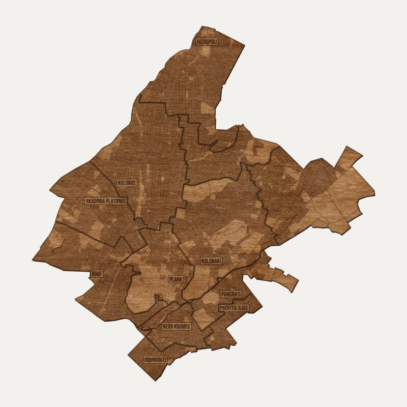 Ateny - drewniana mapa miasta na ścianę
