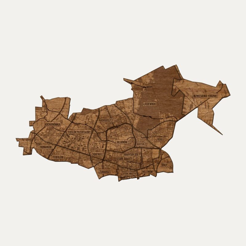 Bałuty (Łódź) - drewniana mapa dzielnicy na ścianę