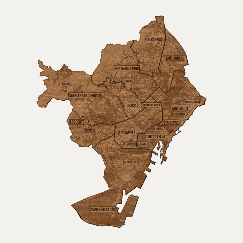 Barcelona - drewniana mapa miasta na ścianę
