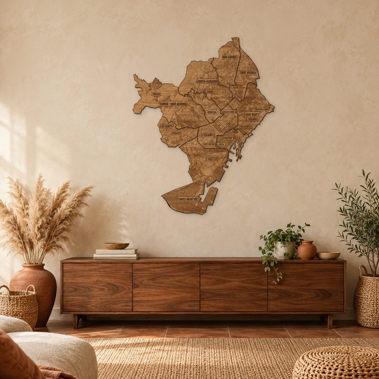 Barcelona - mapa na ścianę w rozmiarze L (100 cm) nad komodą