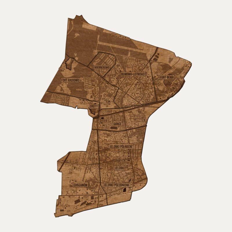 Bemowo (Warszawa) - drewniana mapa dzielnicy na ścianę