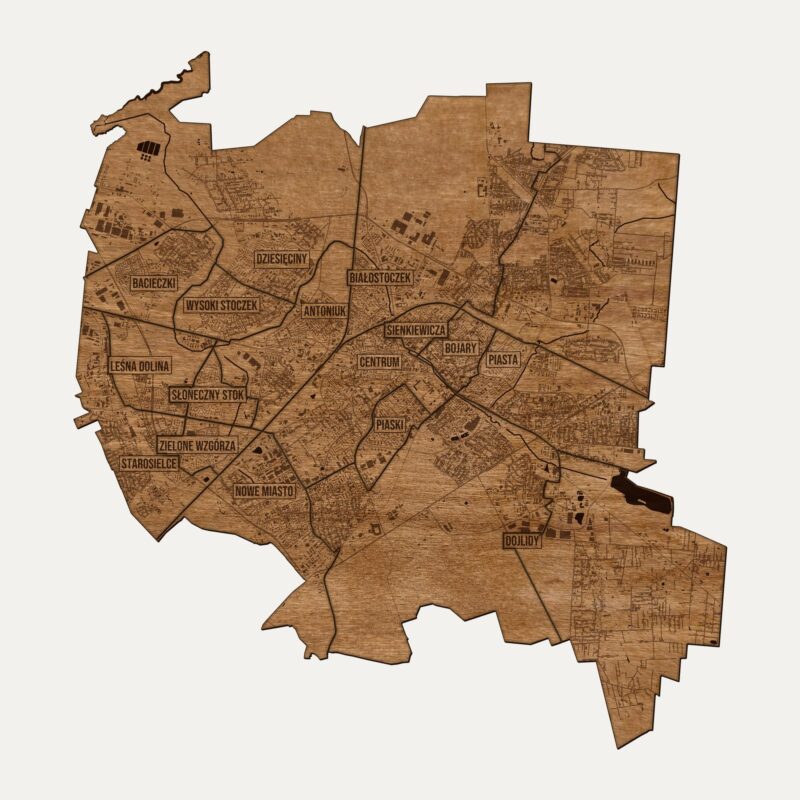 Białystok - drewniana mapa miasta na ścianę
