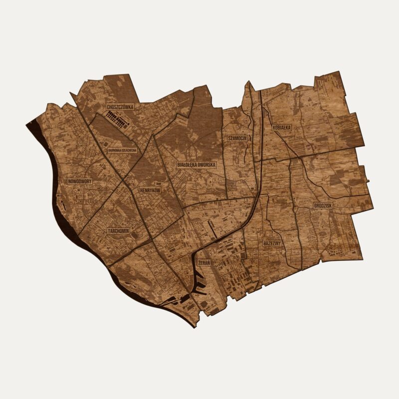 Białołęka (Warszawa) - drewniana mapa dzielnicy na ścianę