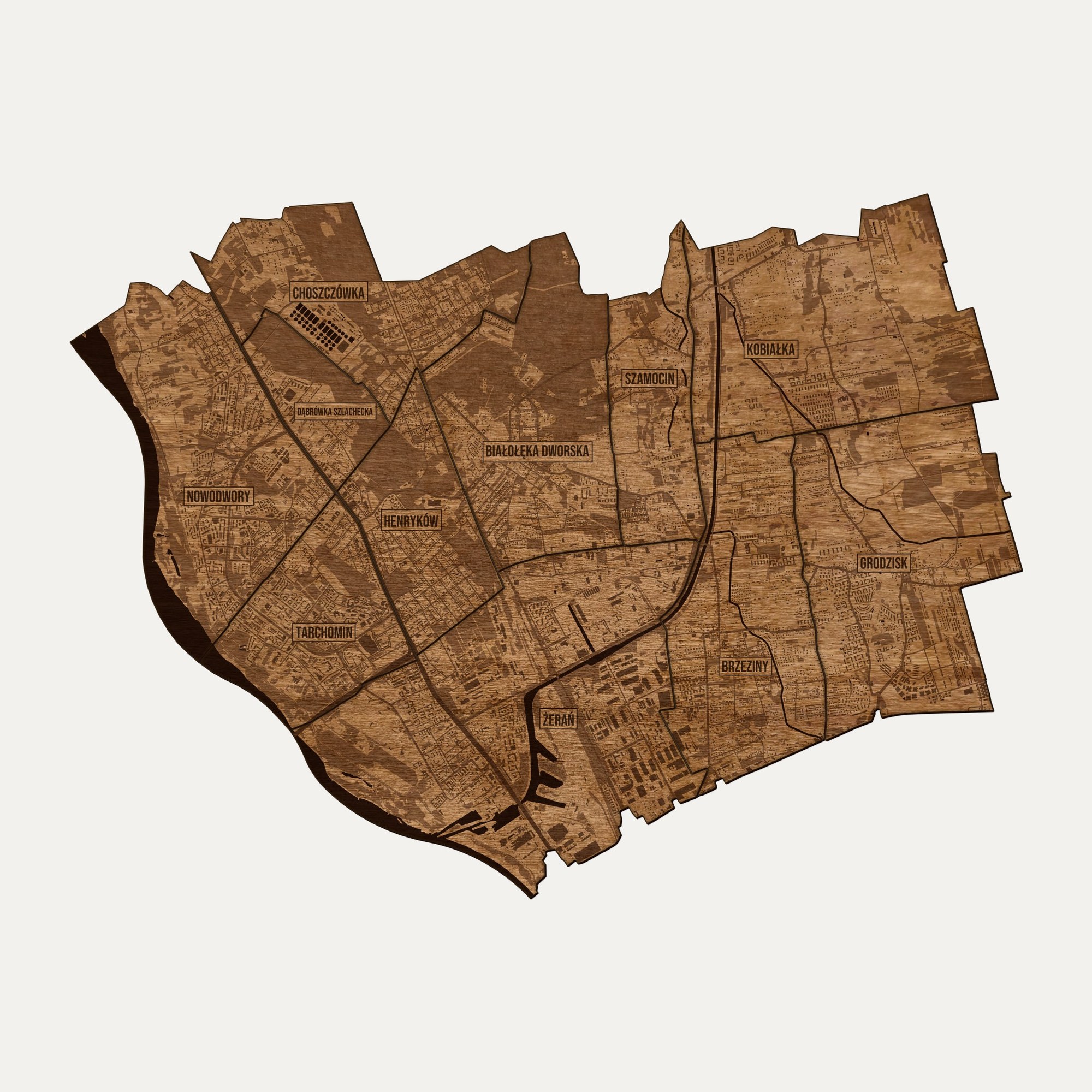 Białołęka (Warszawa) - drewniana mapa dzielnicy na ścianę