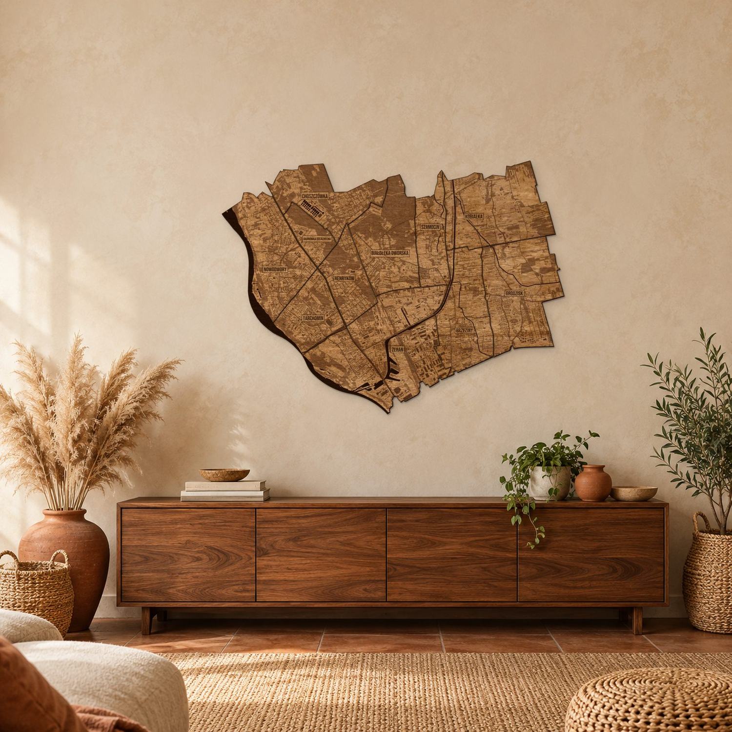 Białołęka (Warszawa) - mapa na ścianę w rozmiarze L (100 cm) nad komodą