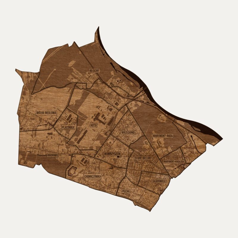 Bielany (Warszawa) - drewniana mapa dzielnicy na ścianę