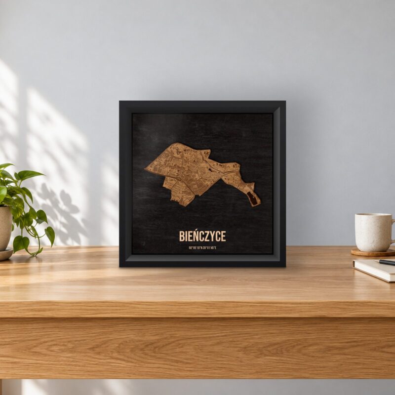 Bieńczyce (Kraków) - drewniana mapa dzielnicy w ramce