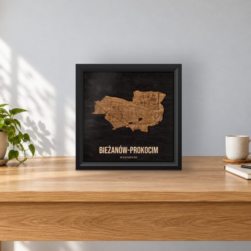 Bieżanów-Prokocim (Kraków) - drewniana mapa dzielnicy w ramce