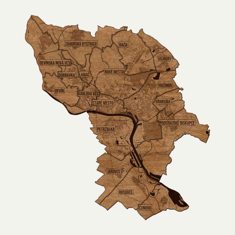 Bratysława - drewniana mapa miasta na ścianę