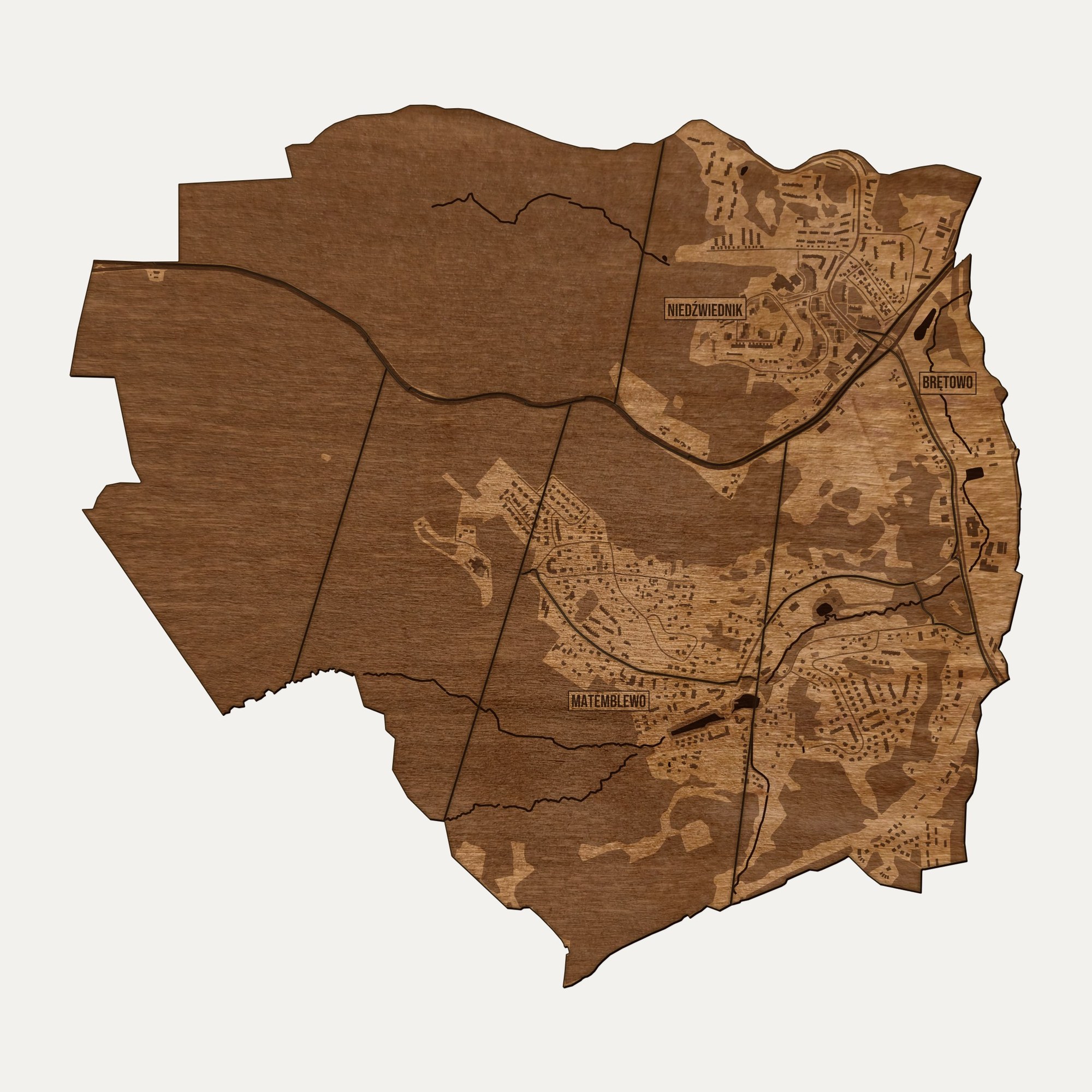 Brętowo (Gdańsk) - drewniana mapa dzielnicy na ścianę
