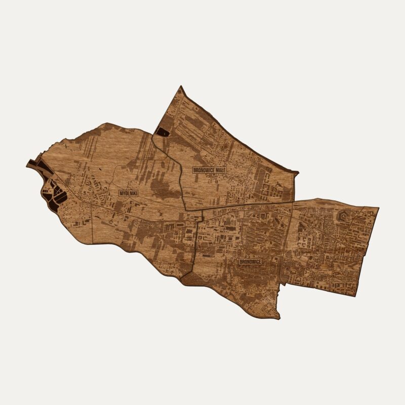 Bronowice (Kraków) - drewniana mapa dzielnicy na ścianę