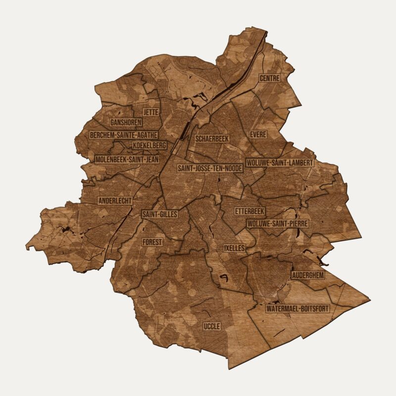Bruksela - drewniana mapa miasta na ścianę