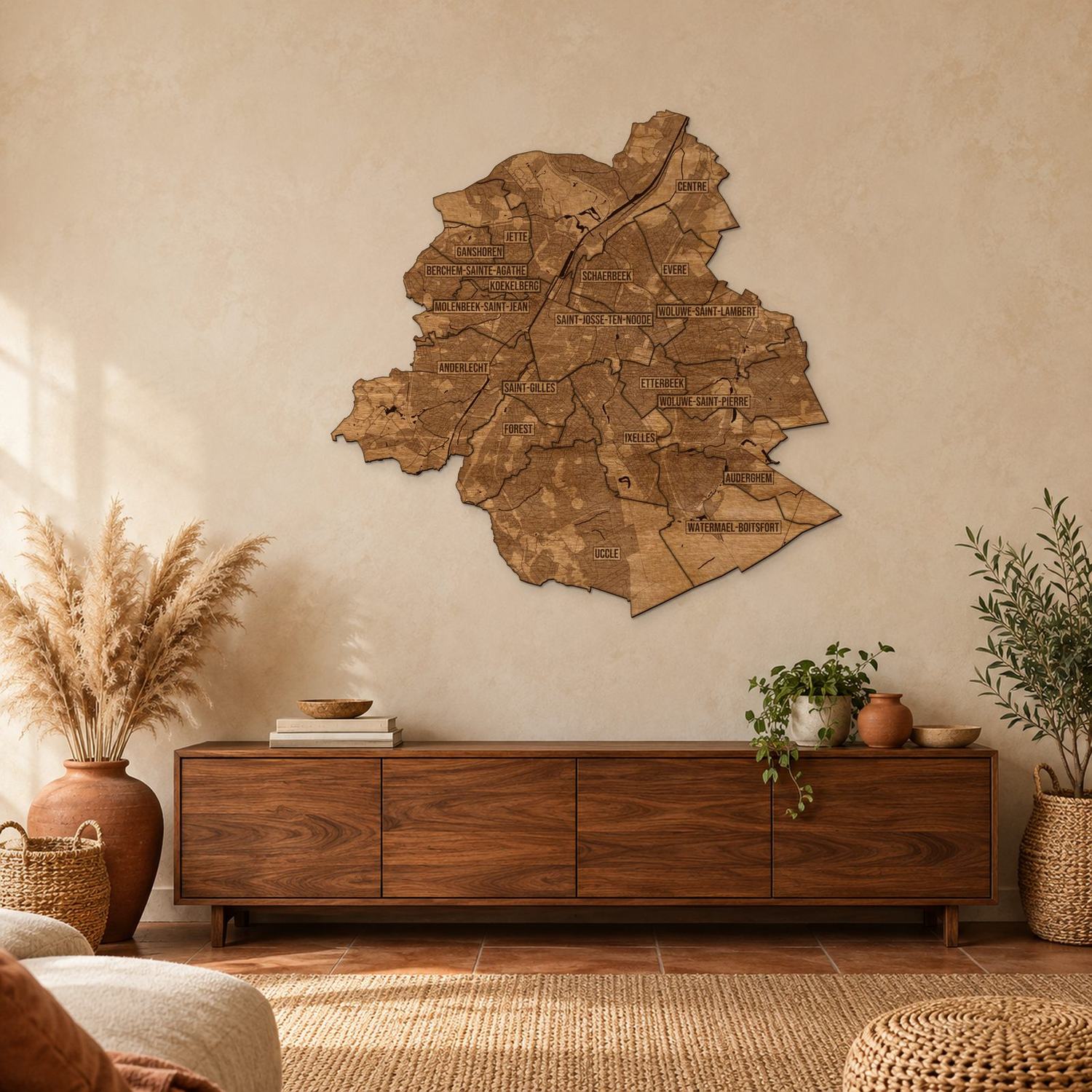 Bruksela - mapa na ścianę w rozmiarze L (100 cm) nad komodą