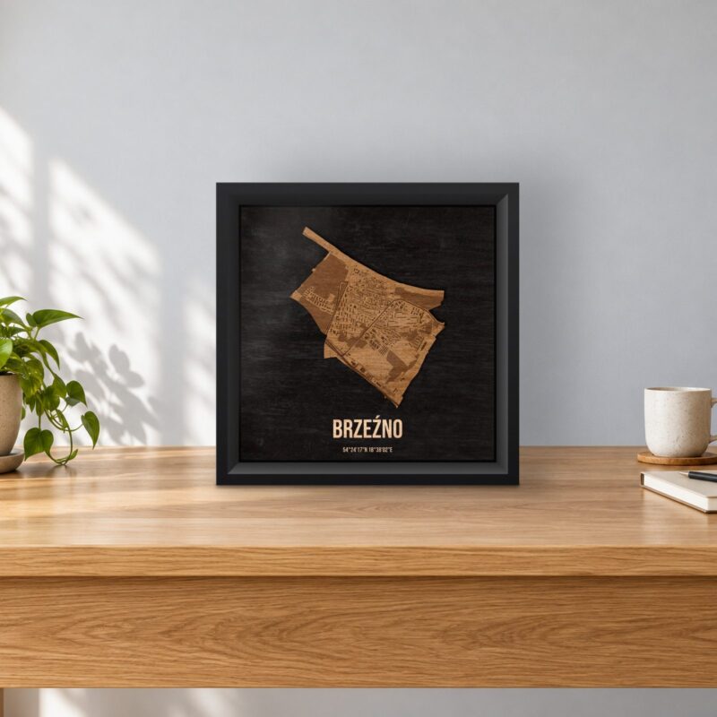 Brzeźno (Gdańsk) - drewniana mapa dzielnicy w ramce