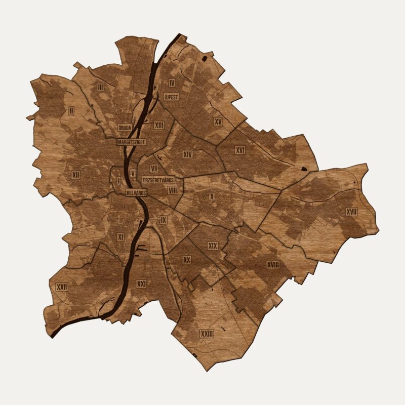 Budapeszt - drewniana mapa miasta na ścianę
