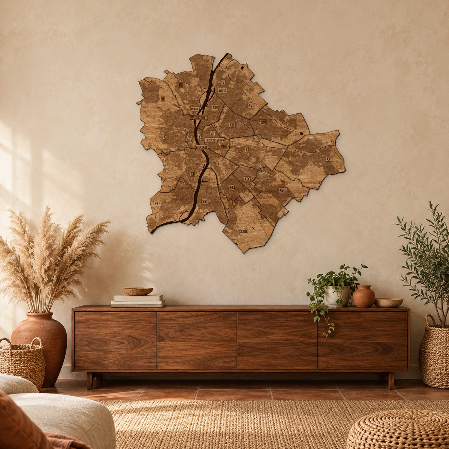 Budapeszt - mapa na ścianę w rozmiarze L (100 cm) nad komodą